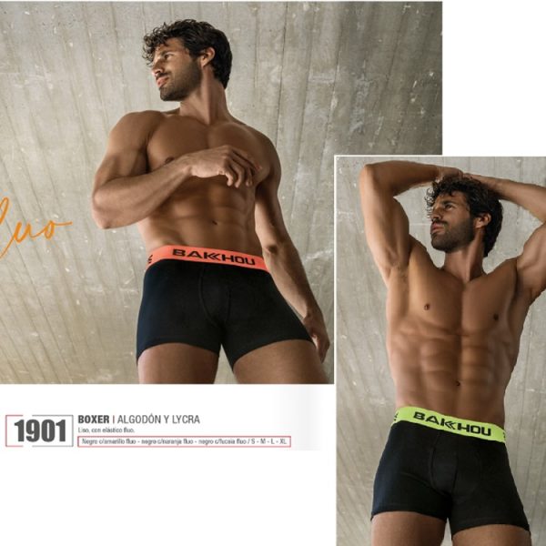 ART.BK601901 BOXER ALGODON Y LYCRA LISO ELASTICO BAKHOU TONO FLUO