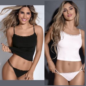 LA808150_fylo_lenceria ART.LA808150 CONJUNTO MORLEY DETALLE PUNTILLA MUSCULOSA CORTA TANGALESS REGULABLE