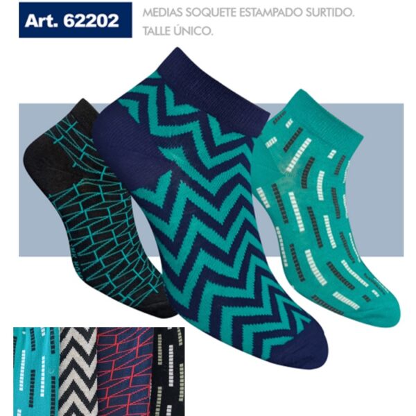 ART.PK62202 PACK X3 MEDIAS SOQUETE HOMBRE ESTAMPADO TALLE UNICO