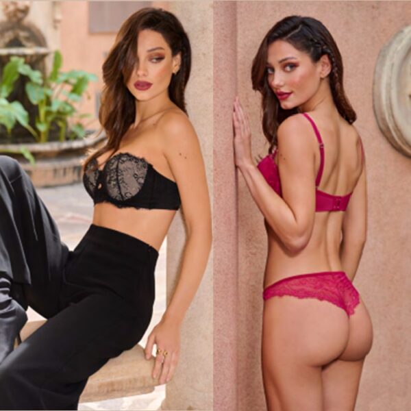 ART.KA8229 CONJUNTO DE PUNTILLA Y TRICOT TAZA STRAPLESS PUSH UP Y SEMI LESS