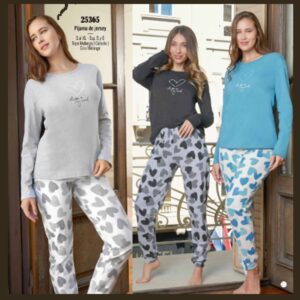 ART.LX25365 PIJAMA CON CASACA DE JERSEY PANTALON ESTAMPADO CORAZONES