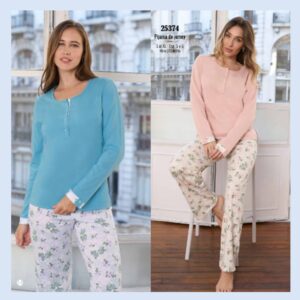 ART.LX25374 PIJAMA CON CASACA DE JERSEY PANTALON ESTAMPADO FLORES