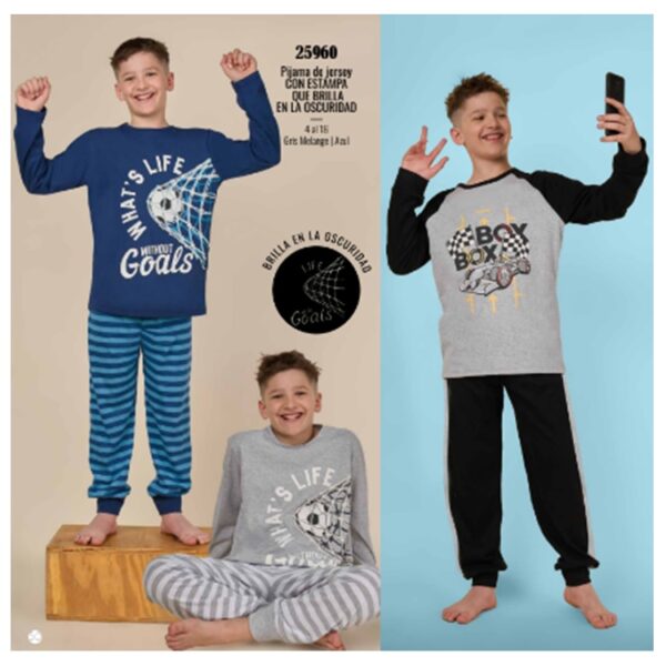 ART.LX25960 PIJAMA DE JERSEY NIÑO ESTAMPA BRILLA EN LA OSCURIDAD GOALS