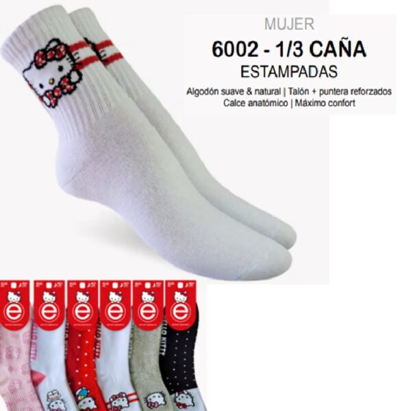 ART.PE6002 PACK X3 MEDIAS DAMA 1/2 CAÑA ESTAMPADO SURTIDO HELLO KITTY