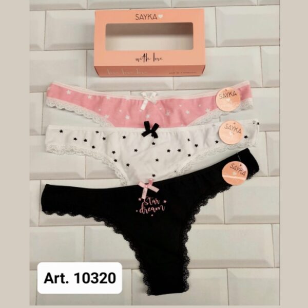 ART.SA10320 PACK X3 BOMBACHAS COLALESS ALGODON Y LYCRA ESTAMPADA CON PUNTILLA